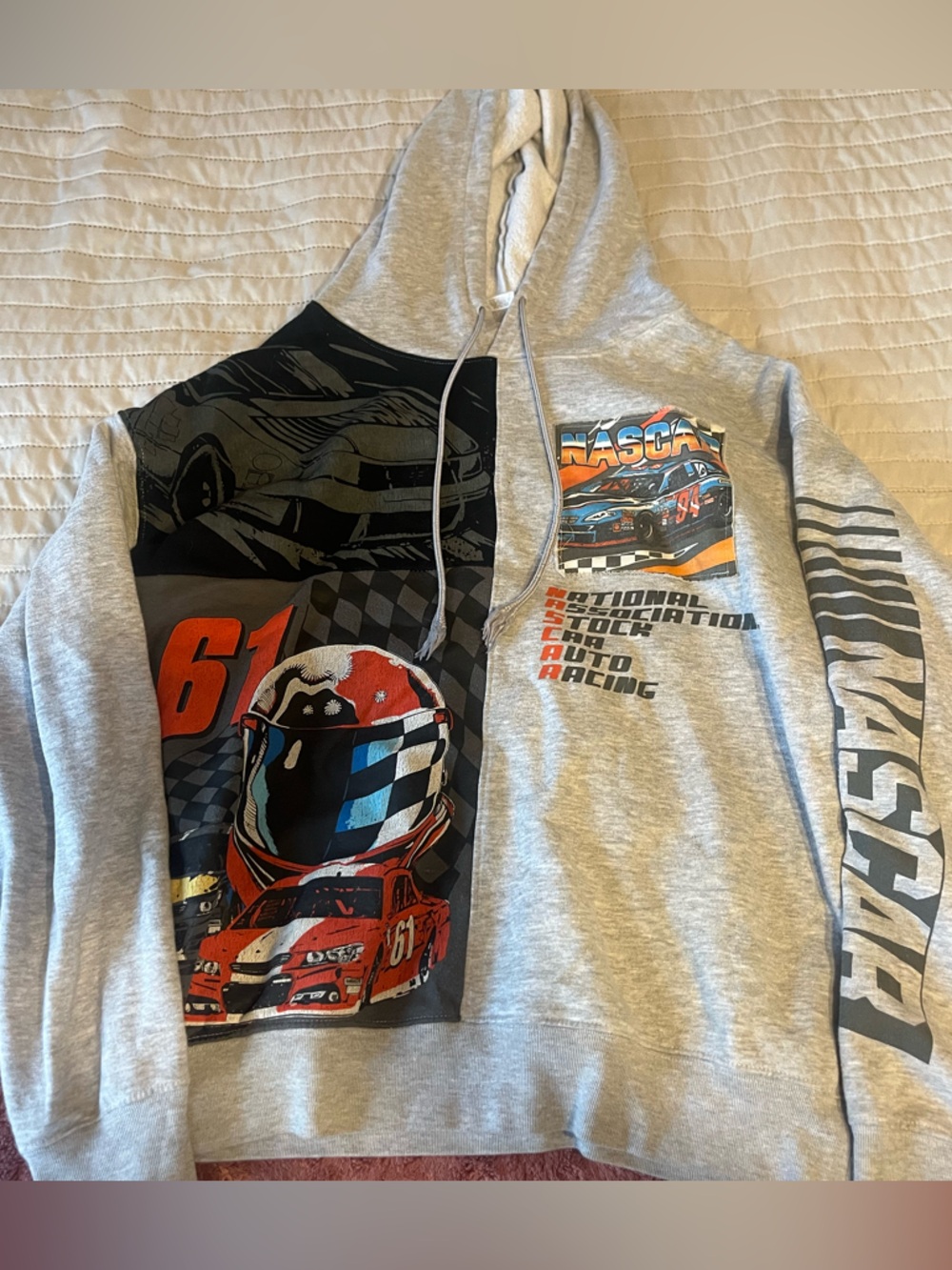Oversized Nascar Gray Pullover Hoodie with Subtle Logo